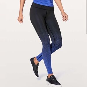 Lululemon Wunder Under Ombré Speckle Black Blue Blazer Leggings size 4